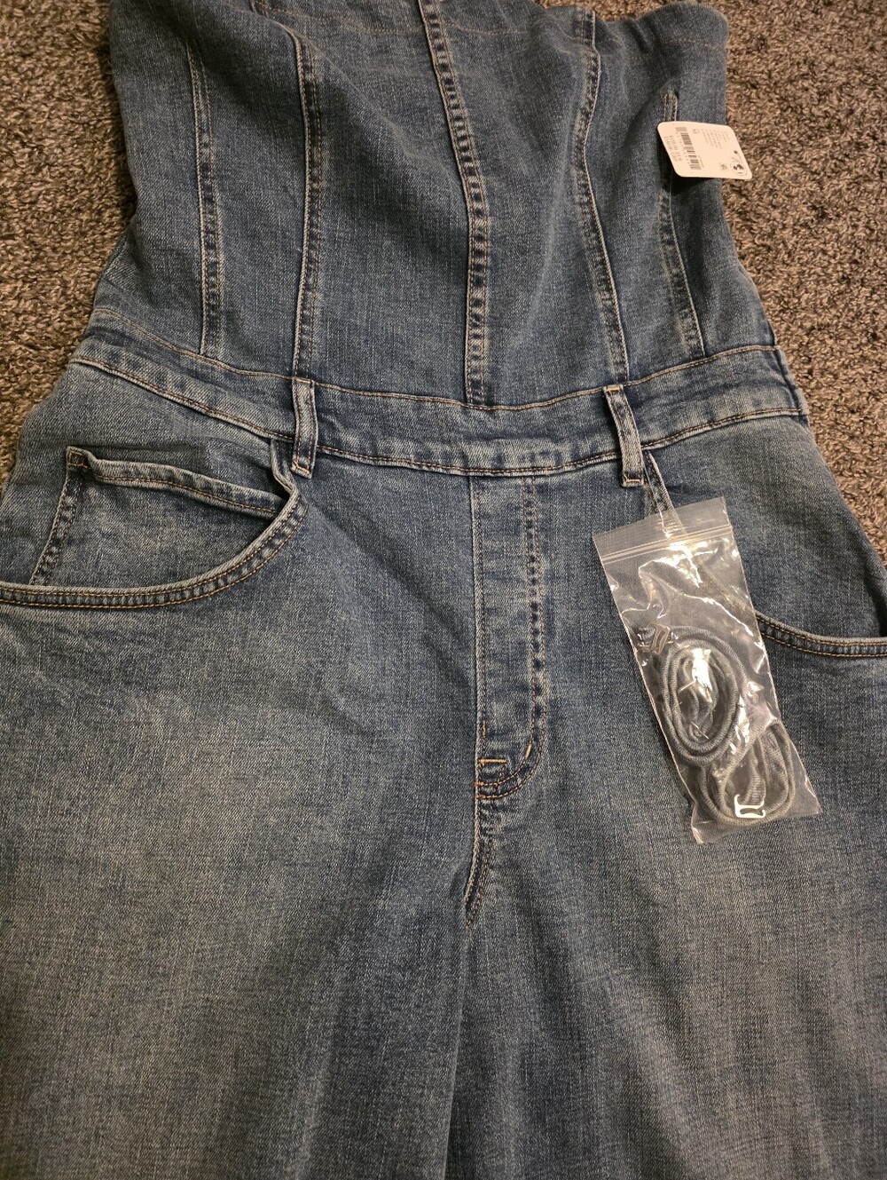 We The Free Free People Je Suis Pret Denim Strapless Barrel Leg Jumpsuit NWT M - Picture 13 of 16